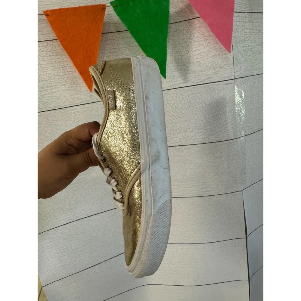Vans Authentic Metallic Gold Glitter Low Top Sneakers Womens 6.5